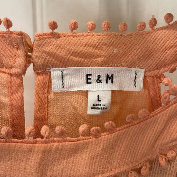 E&M Peach Pink Orange Sleeveless Keyhole Tank Top Blouse Womens Size L - Picture 7 of 12